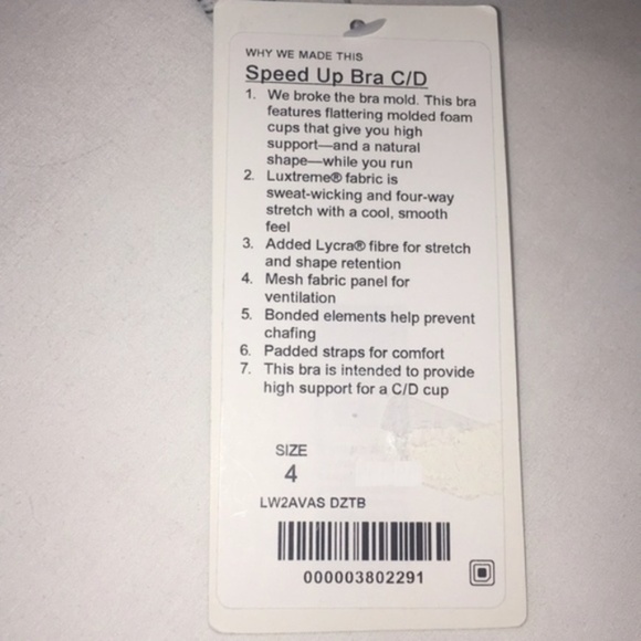 New Lululemon Athletica Speed Up Bra C/D Sport Bra Size 4 - Picture 5 of 13